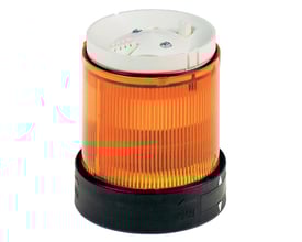 Schneider Electric lysenhed XVB fast orange med 24V AC/DC spænding og 70mm diameter, på hvid baggrund.