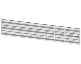 Siemens 8US2 basesystem til busbars, 250 A og 800 mm bredt, vist som en lang række lyse moduler med ventilationsåbninger.