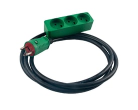 Grønt kabelsæt med 3-stikdåse, jord og LED indikator, 25 meter sort kabel med 16A IP20 klassificering.