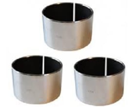 Tre identiske glidebøsninger med ydre mål på 50x55x25 mm, vist på en hvid baggrund.
