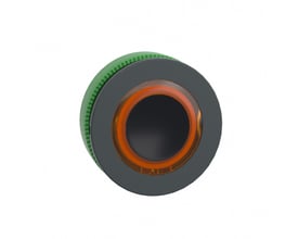Schneider Electric Harmony XB5 ZB5F lampetrykhoved med orange LED-ring og sort trykflade.