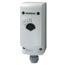 Siemens RAK-ST.020FP-M sikkerhedstermostat med manuel reset og 100°C setpunkt, hvid plastikkabinet.