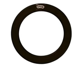 EPDM flangepakning med stålindlæg, diameter 915 mm og DN900, vist på hvid baggrund. Pakningen er sort og har et lille 'EPDM' logo på den øverste kant.