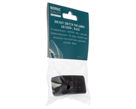 Nordic Quality ledningsafbryder i sort, vist i original emballage med hvid baggrund.