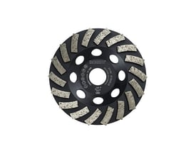 Ironside diamantslibekop på 125 mm set forfra med sort skive og 18 sølvfarvede slibesegmenter.