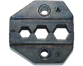 Nelco HD-RAM pressebakke DRG 328 til RG59- og RG6-coaxialkabel med tre sekskantede åbninger set forfra.