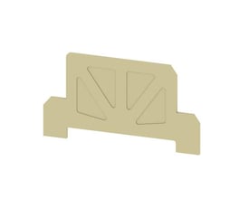Beige Weidmüller-endeplade til KDKS 1/35 set skråt forfra med markante indskæringer i midten.
