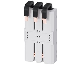 Siemens 8US2-adapter til busbarsystem, 3-polet og 144 A, med lyst hus og tre mørke tilslutninger øverst.