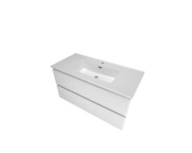 Sanibell Proline møbelsæt i mathvid, 101x46 cm, med 2 grebsfrie softclose skuffer og integreret porcelænsvask.