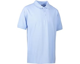 ID Identity klassisk poloshirt i lys blå, størrelse 6XL, med korte ærmer og tre knapper ved kraven. Uden brystlomme.