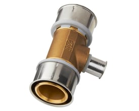 Roth MS-Tee messing T-stykke med dimensionerne 50 x 20 x 50 mm, designet til pres på alupex rør.