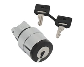 Schneider Electric nøglegreb med 3 faste positioner og to sorte nøgler, velegnet til Harmony XB4 serien.