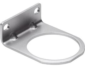 Festo monteringsbeslag HR-D-MINI i metal med to monteringshuller og en cirkulær holder til serviceenheder.