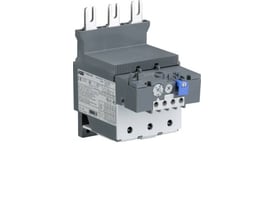 ABB termorelæ TF140DU-90 til motor overbelastningsbeskyttelse, med 1 slutte og 1 bryde kontakt, vist fra siden med mærkat.