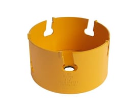 Gul Ironside HM-hulsav på 125 mm set skråt forfra med åbent hulrum, udskæringer og centerhul.