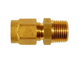 Messing union med udvendigt gevind og konisk gevind, måler 18mm x 1/2'' og tåler op til 40 bars tryk.