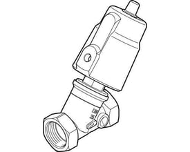 Festo skråsædeventil VZXF-L-M22C-M-A-G1-230-H3B1-50-16 med poppet ventilstruktur og pneumatisk aktivering, vist som skitse.