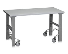 Mobil WFI mobil arbejdsbænk med grå vinylbordplade på mørkegråt stel med hjul, 1600 x 800 mm.