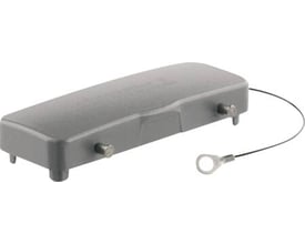 Weidmüller dæksel til HDC industristik, størrelse 24B, uden pakning og med 2 bøjler på en hvid baggrund.