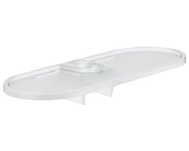 Grohe EasyReach sæbeskål i klar akryl, vist fra siden med en let mat overflade, designet til montering på brusestænger.