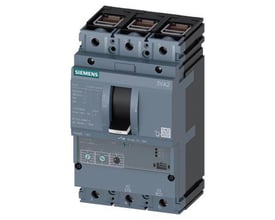 Siemens 3VA2 IEC frame 160 maksimalafbryder til motorbeskyttelse med 3 poler, grå og sort.