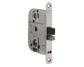 Assa Abloy-lås model 2016 H FE/ZL med synligt metalhus, lang frontplade og fremspringende rigel.