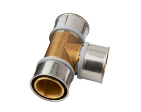 Roth MS-tee i messing og rustfrit stål til 40 x 32 mm alupex rør med muffesamling.