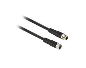 Telemecanique Sensors XCSRM-jumperkabel med sort kabel og lige M12 8-pin han- og hunstik.