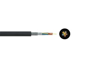 Trommelflex PUR-HF kabel 30G2,5 sort, viser kabelkonstruktion med skærm og isolerede ledere samt tværsnit.