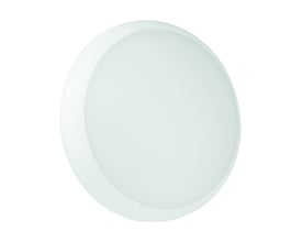 Hvid, rund SpectrumLED NYMPHEA CITY PRO LED-loftlampe med stor, jævn lysflade, 18 W og justerbar CCT.