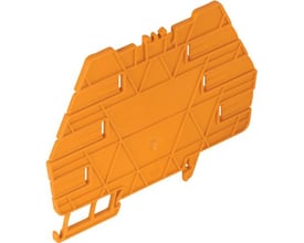 Weidmüller skilleplade til relæmodul, 3.2mm bred, i orange plast med synlige fastholdelseselementer.