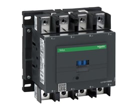 Schneider Electric kontaktor LC1D115004 med 115A, 4 poler og 230V AC spænding, grå med grøn logo.