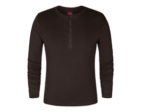 Mørkebrun langærmet Grandad T-shirt fra Engel i størrelse 6XL med knaplukning ved halsen.