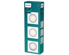 Philips Lighting Donegal indbygningsspot i firkantet design, 3-pak med hvide fatninger og GU10 fatninger, klar emballage.