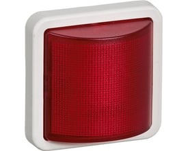 Lauritz Knudsen OPUS 74 signallampe med klart rødt lysglas og lysegrå ramme, der kan lyse konstant eller blinke.