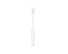 Hvid Philips EasyLink Paxie-pendel med slank, cylindrisk skærm, lang ledning og adapter til skinnesystem.