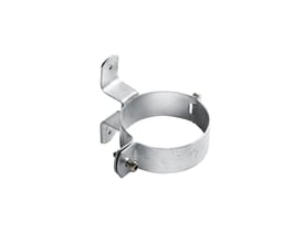 Galvaniseret hængselsstift til træ, Ø76 x 32/2 mm, vist med skrue og en flig for montering.