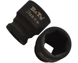 To sorte Bato 1/2" krafttoppe, en mærket 24 mm CR-MO og den anden 23 mm CR-MO, vist på en hvid baggrund.