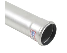 Blücher EuroPipe rustfrit syrefast afløbsrør Ø75 mm med en længde på 2000 mm, vist fra enden med en tætningsring.