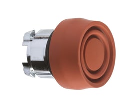 Schneider Electric Harmony Style 4 trykknap med rød silikonekappe, viser den ydre del af knappen og en del af metalhuset.