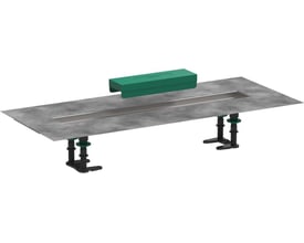 Hansgrohe monteringssæt til afløbsrende, 600 mm, lavet af rustfrit stål med grøn formstøbt monteringsblok og justerbare fødder.