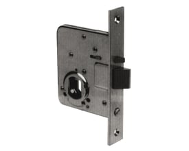 Assa Abloy Ruko 240H fallelås med rektangulært låsehus og fremspringende falle, set skråt forfra.