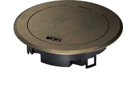 Hager Metalklaplåg BSR02MKM i patineret messing til R02 gulvinstallationer med 150 mm udvendig diameter.