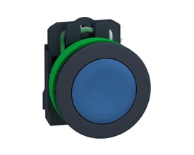 Schneider Electric komplet flush trykknap i blå med 1xNO kontaktelement og sort hus.