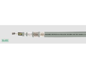 HELUKABEL multiflexkabel PUR-C-512 i et gennemsigtigt snit, viser 4G6 kerner og flettet skærm.