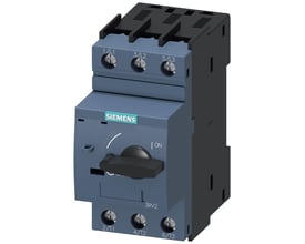 Siemens SIRIUS 3RV2 motorværn i størrelse S0, 40A, med drejekontakt til ON/OFF og tydelig mærkning af tilslutningspunkter.
