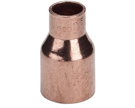 Loddereduktion i kobber, 54 mm til 42 mm, med loddemuffe på den større ende, perfekt til kobberrørinstallationer.