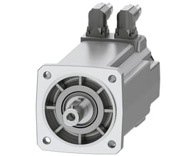 Siemens SIMOTICS S-1FK2 CT servomotor med 6 Nm moment, vist med aksel og to vinklede DRIVE-CLiQ-stik på hvid baggrund.