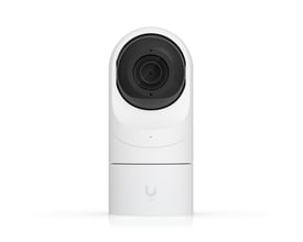 Direkte frontudsigt af Ubiquiti UniFi Protect G5 Flex 4.1MP 2K HD kameraet i hvid plast.