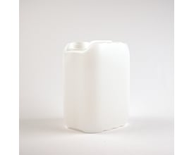 Hvid, robust 10 liters UN-godkendt plastdunk med kapsel, vist på hvid baggrund.